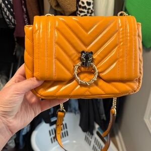 Orange Quilted Crossbody Bag with Chain Strap